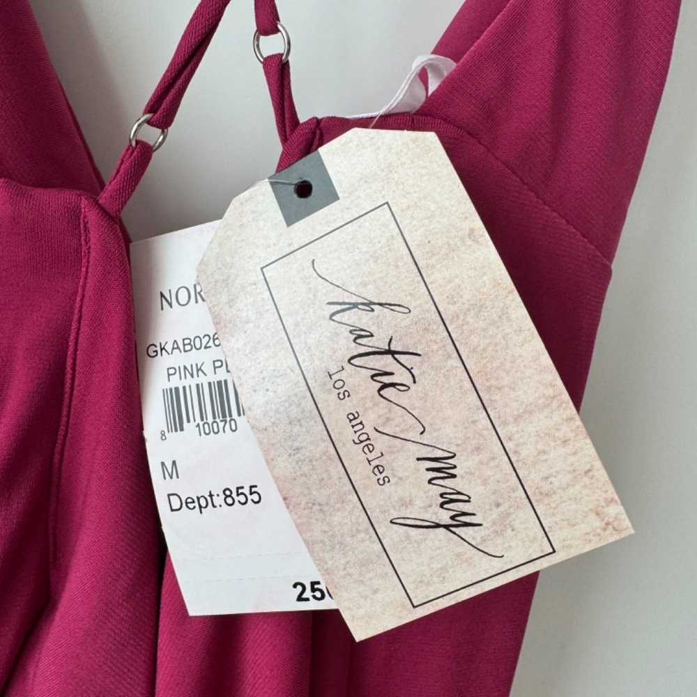 NWT Katie May So Juicy Maxi Dress Cowl Neck Ruched Side Slit Pink Peacock M - Picture 4 of 6